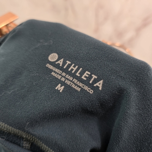 Athleta Leggings Womens Medium Green White Mesh Salutation Colorblock Power Vida - Picture 3 of 13